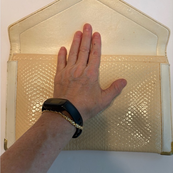 Clutch Koret Lizard Skin Cream & White Signature Handbag Metal Clasp Vintage - Picture 10 of 15